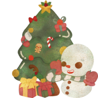 Kerstmis schattig levendig Kerstmis boom papercraft met Cadeau en sneeuwman png