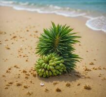 AI generated Coconut palm tree on the beach. Summer vacation concept. photo