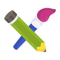 Icon of stationery, pencil and brush vector