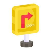 Editable design icon of turn right board vector