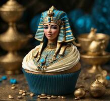 AI generated A cupcake with the image of the Egyptian queen on the top photo