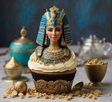 AI generated A cupcake with the image of the Egyptian queen on the top photo