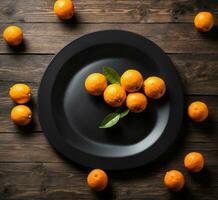 AI generated Ripe oranges on the tree in the garden. Shallow depth of field. photo