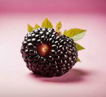 AI generated Blackberry on a pink background. Close-up. Selective focus. photo