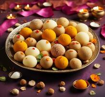 AI generated Rava Laddu or Semolina Laddoo Or Rawa Ladu, a popular sweet dish from Maharashtra, India photo