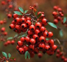 AI generated Red berries of hawthorn photo