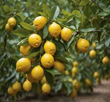 AI generated Lemons growing on a lemon tree in Sicily, Italy. photo