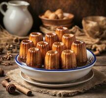 AI generated Traditional eclairs with sugar on a wooden background. Selective focus. photo