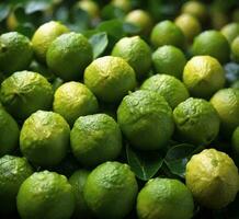 AI generated Lime on the market. Close-up. Selective focus. photo