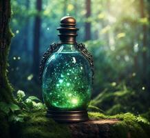 AI generated Magic potion in the green forest. Halloween concept. 3D Rendering photo