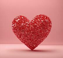 ai generado rojo corazón en un rosado antecedentes. 3d representación. San Valentín día. foto
