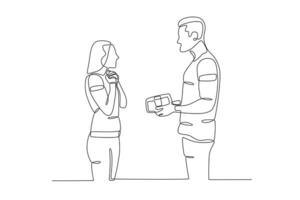 A guy gives a gift to his girlfriend in celebration of White Day vector