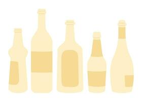 Set of empty alcohol bottles. Simple flat vector illustration.