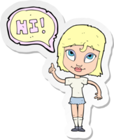 sticker of a cartoon woman sayin hi png