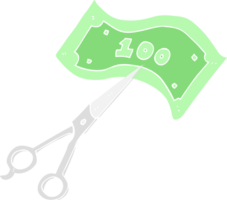 flat color illustration of a cartoon scissors cutting money png