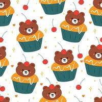 seamless pattern cartoon cute dessert character. cute food wallpaper for textile, gift wrap paper vector