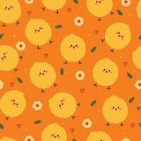 seamless pattern cute chick with flower. cute animal wallpaper for textile, gift wrap paper vector