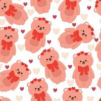 seamless pattern cartoon bear with heart icon. cute animal wallpaper illustration for gift wrap paper vector