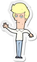 sticker of a cartoon bored man waving png