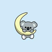 Cute koala on moon cartoon, vector illustration
