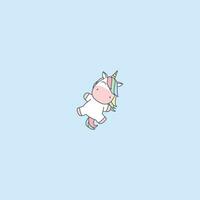 Cute unicorn floating in sky cartoon, vector illustration