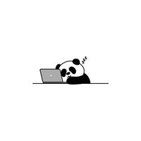 Lazy panda sleeping on laptop cartoon, vector illustration