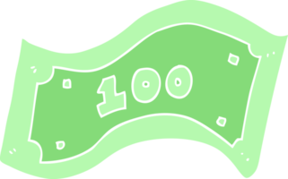 flat color illustration of a cartoon 100 dollar bill png