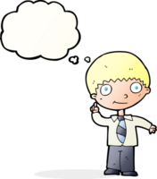 cartoon school boy with idea with thought bubble png