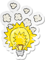 retro distressed sticker of a cartoon light bulb shining png