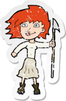 Retro-Distressed-Aufkleber einer Cartoon-Frau mit Speer png