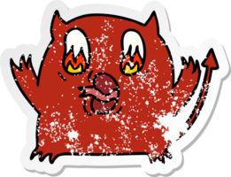 dessin animé autocollant en détresse de démon rouge kawaii mignon png