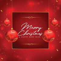 red realistic merry christmas festival card design vector