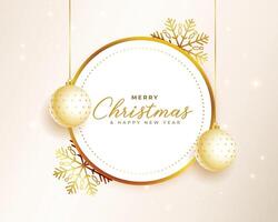 merry christmas festival card with xmas ball and snowflake vector