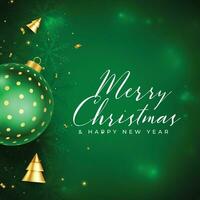 realistic green merry christmas ball shiny background vector