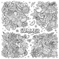 Summer nature cartoon vector doodle designs set.