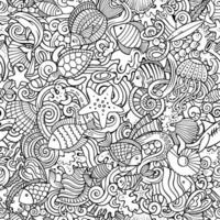 Cartoon doodles Sea Life seamless pattern. vector
