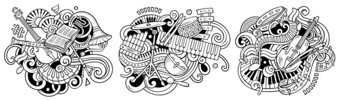 classical music cartoon vector doodle designs set