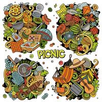 Picnic cartoon vector doodle designs set.