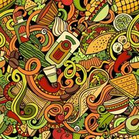 Mexican Food hand drawn doodles seamless pattern. vector