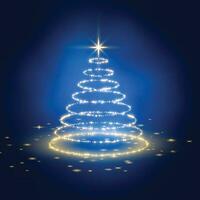 shiny christmas tree blue glowing background vector