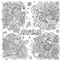 Autumn cartoon vector doodle designs set.