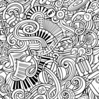 Music hand drawn doodles seamless pattern. Musical instruments background. vector