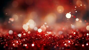 AI generated Red glitter background with bokeh lights background. Abstract shiny red glitter texture, defocused light wallpaper. Generative AI photo