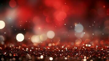 AI generated Red glitter background with bokeh lights background. Abstract shiny red glitter texture, defocused light wallpaper. Generative AI photo