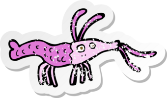 retro distressed sticker of a cartoon shrimp png