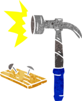 retro cartoon doodle of a hammer and nails png