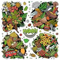 Hawaii cartoon vector doodle designs set.