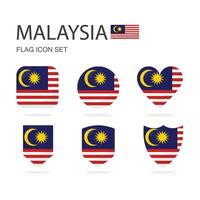 Malaysia 3d flag icons of 6 shapes all isolated on white background. vector