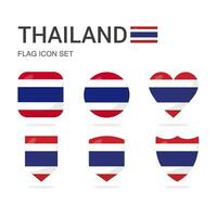 Thailand 3d flag icons of 6 shapes all isolated on white background. vector