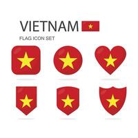 Vietnam 3d flag icons of 6 shapes all isolated on white background. vector